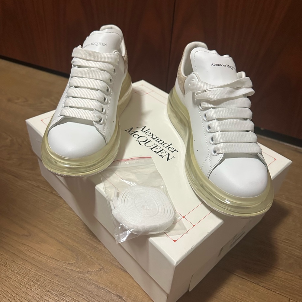 Alexander McQueen Cream Snakeskin Sneakers